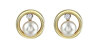 10K Yellow Gold Canadian Diamond and Pearl Earrings 0.06cttw