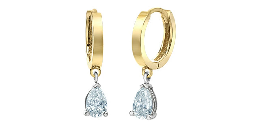 14K Yellow Gold 1.00cttw Lab Grown Pear Cut Diamond Dangle Huggie / Hoop Earrings