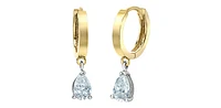 14K Yellow Gold 1.00cttw Lab Grown Pear Cut Diamond Dangle Huggie / Hoop Earrings