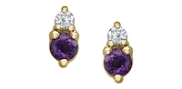 10K Yellow Gold Amethyst and Diamond Earrings