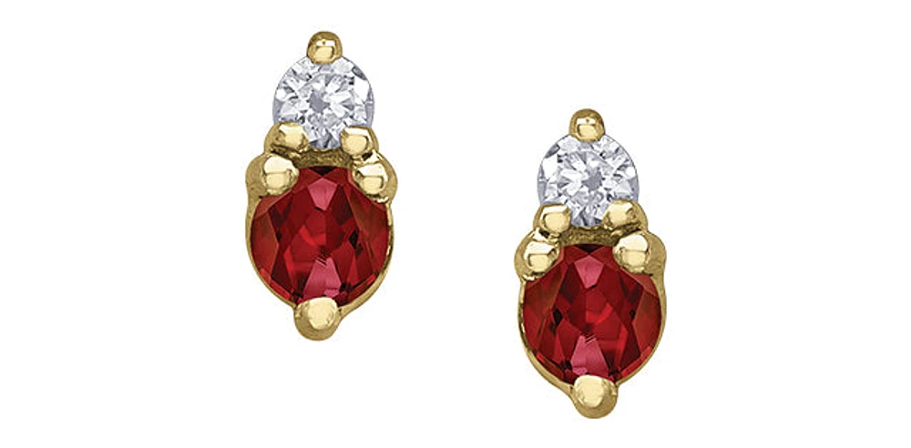 10K Yellow Gold Garnet and Diamond Earrings