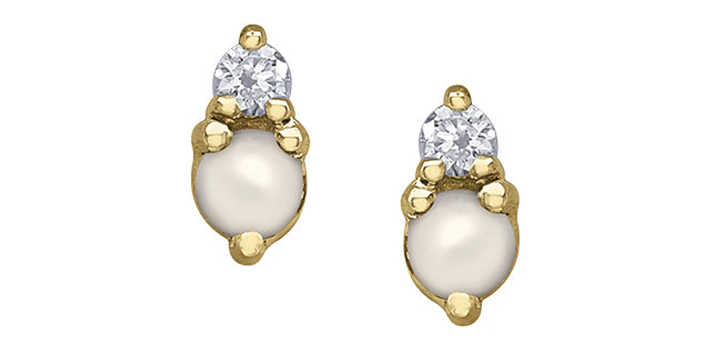 10K Yellow Gold Pearl and Diamond Earrings