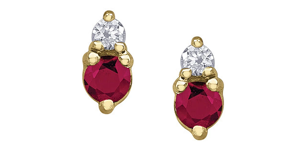 10K Yellow Gold Ruby and Diamond Earrings