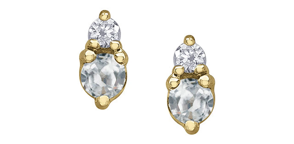10K Yellow Gold White Topaz and Diamond Earrings