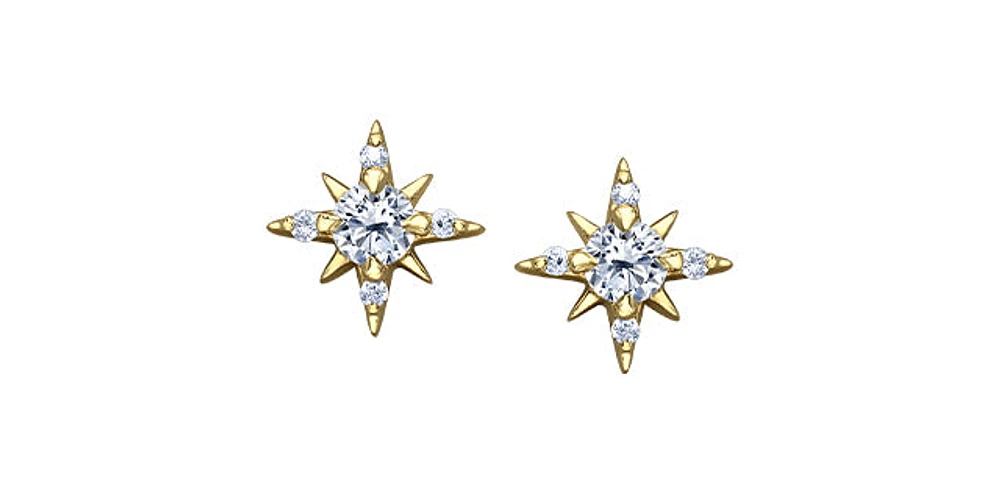14K Yellow Gold 0.16cttw Canadian Diamond Star Earrings