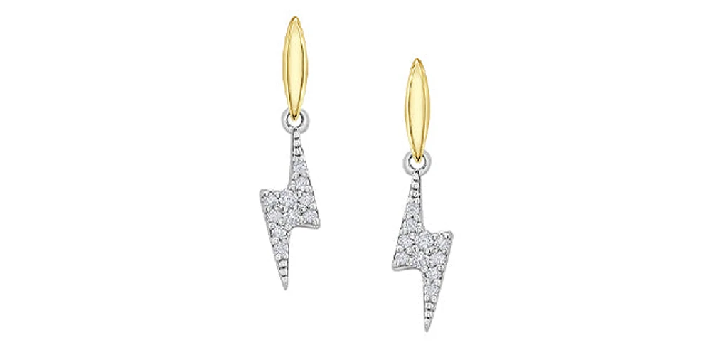 10K White & Yellow Gold 0.07cttw Diamond Lightning Bolt Earrings
