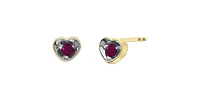 10K Yellow Gold Ruby Heart Stud Earrings