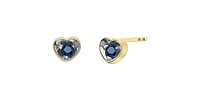 10K Yellow Gold Sapphire Heart Stud Earrings