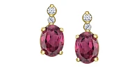 10K Yellow Gold Oval Cut Rhodolite Garnet and Diamond Earrings