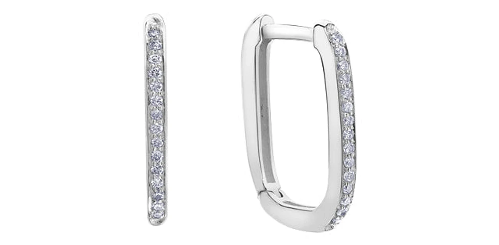 10K White Gold cttw Diamond Square Hoop Earrings