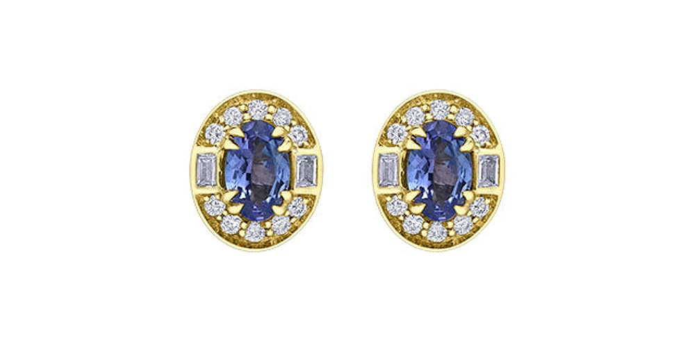 10K Yellow Gold Tanzanite, White Sapphire & Diamond Earrings