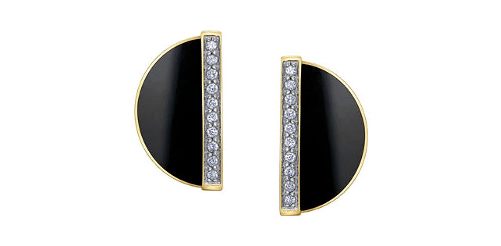 10K Yellow Gold Onyx and Diamond Earrings