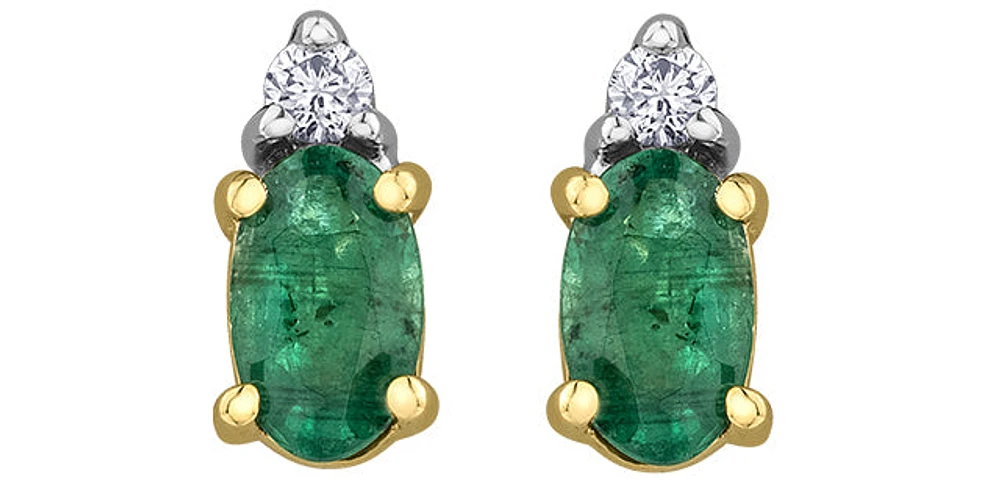 10K Yellow Gold Emerald & Diamond Earring