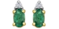 10K Yellow Gold Emerald & Diamond Earring