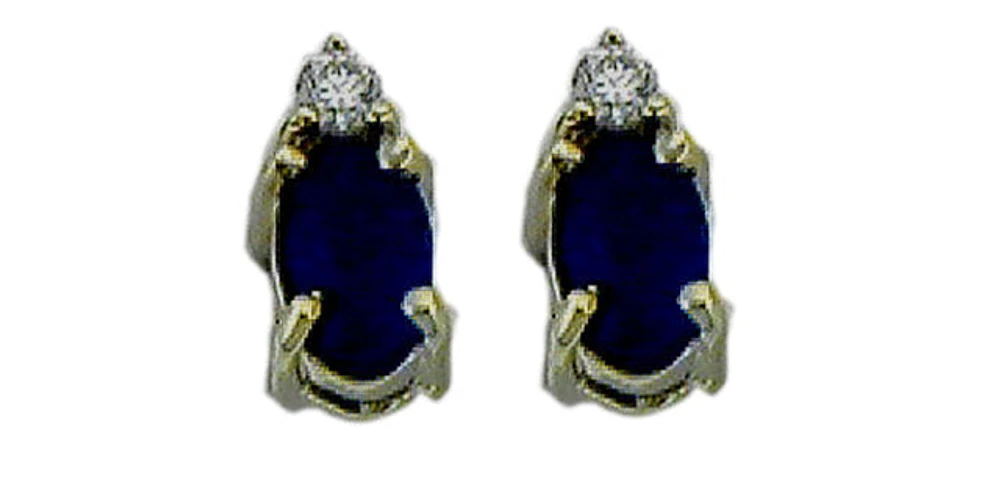 10K Yellow Gold Sapphire & Diamond Stud Earrings