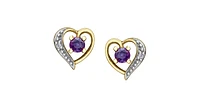 10K Yellow Gold Amethyst and Diamond Heart Stud Earrings