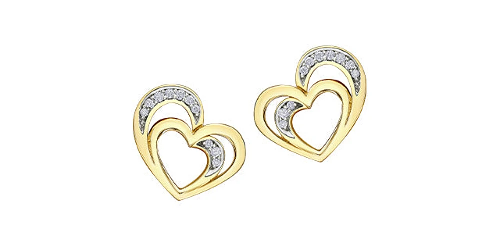 10K Yellow Gold 0.12cttw Diamond Heart Stud Earrings