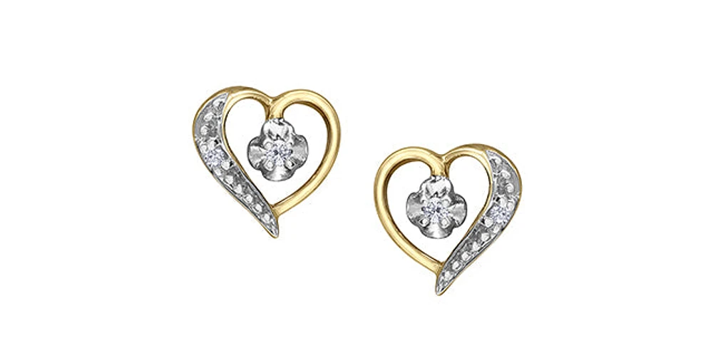 10K Yellow Gold 0.03cttw Diamond Heart Stud Earrings