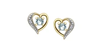 10K Yellow Gold Aquamarine and Diamond Heart Stud Earrings