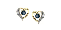 10K Yellow Gold Sapphire and Diamond Heart Stud Earrings