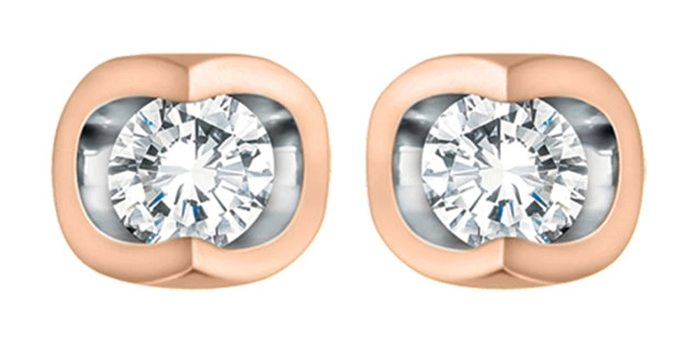 10K White and Rose Gold Diamond Solitaire Earrings 0.06cttw