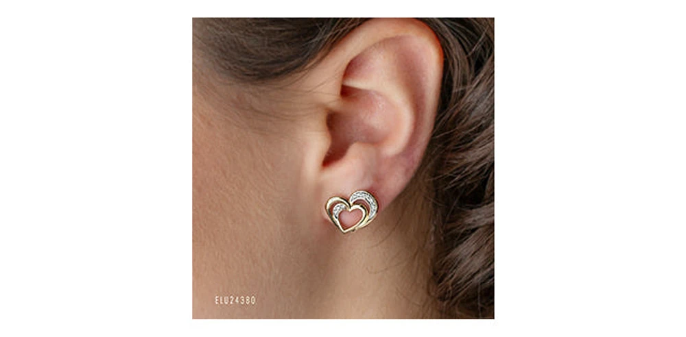 10K Yellow Gold 0.12cttw Diamond Heart Stud Earrings