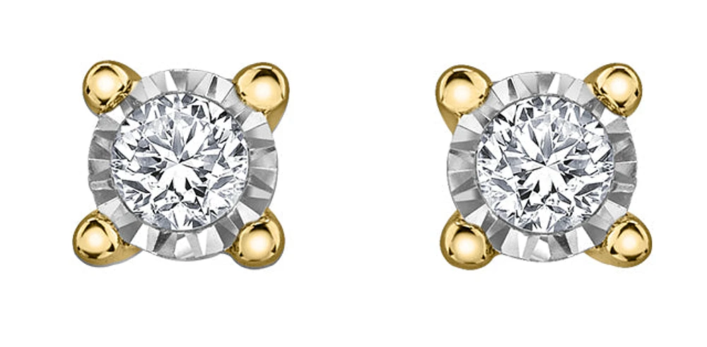 10K Yellow Gold Illusion Set Diamond Solitaire Earrings 0.04cttw