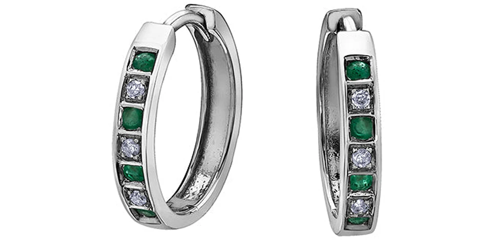 10K White Gold Emerald and Diamond Earrings
