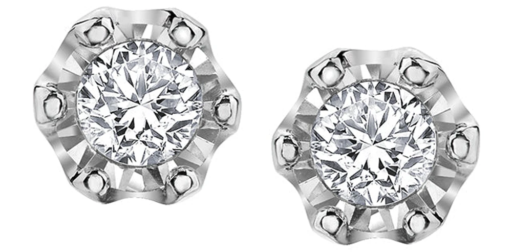 10K White Gold Illusion Set Diamond Solitaire Earrings 0.08cttw