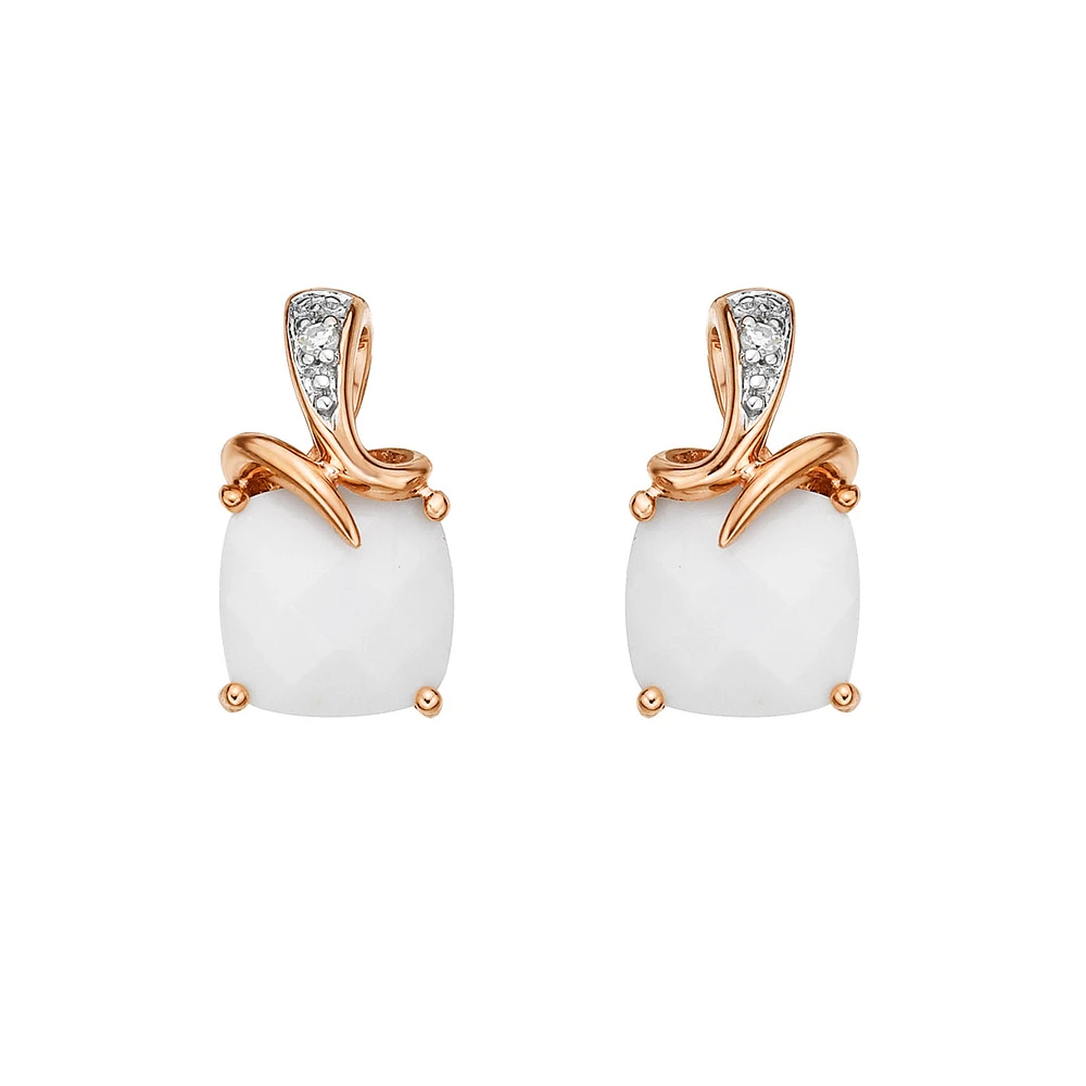 10K Rose Gold White Agate & Diamond Earrings