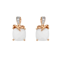 10K Rose Gold White Agate & Diamond Earrings