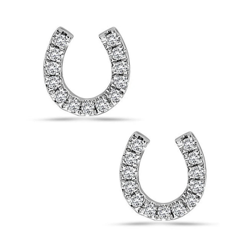 14K White Gold 0.06 cttw Diamond Horseshoe Earrings