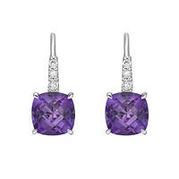 10K Gold Prong-set Cushion Amethyst Earrings with Diamond Accent