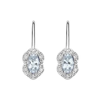 10K White Gold Prong-set Aquamarine Earrings with Diamond Halo