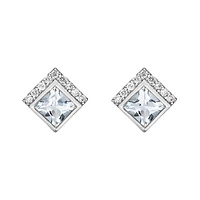 10K Gold Bezel-set Aquamarine Earrings with Diamond Accent