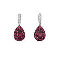 10K White Gold Prong-set Ruby & Diamond Earrings