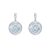 10K White Gold Oval Aquamarine and Mother of Pearl Earrings
