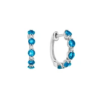 10K White Gold Prong-set Blue Topaz & Diamond Hoop Earrings 0.06cttw