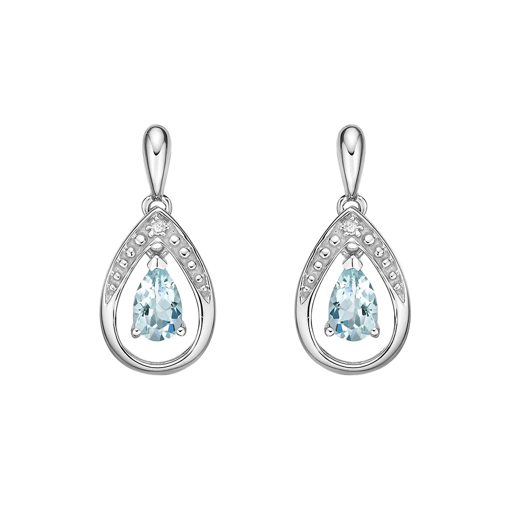 10K White Gold Aquamarine & Diamond Earrings