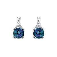 10K White Gold 6mm Cushion Cut Created Alexandrite and 0.01cttw Diamond Earrings