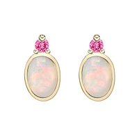 10K Yellow Gold Bezel-set White Opal & Pink Tourmaline Earrings