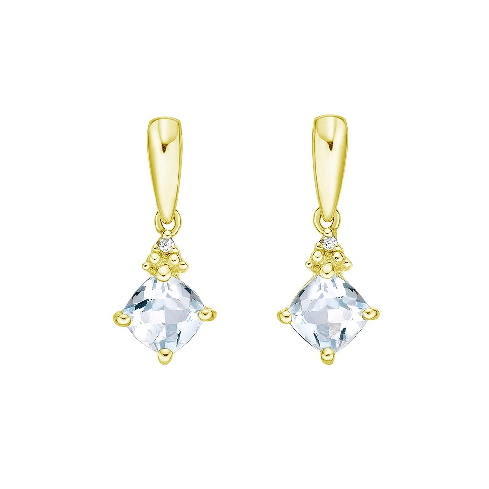 10K Gold Prong-set Aquamarine Earrings with Diamond Accent - White gold