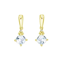 10K Gold Prong-set Aquamarine Earrings with Diamond Accent - White gold