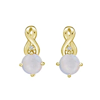 10K Yellow Gold Prong-set White Opal Earring with Diamond Accent