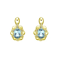 14K Yellow Gold Prong-set Aquamarine Earrings with Diamond Accent