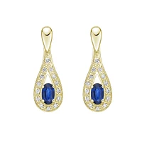 10K Yellow Gold Blue Sapphire Earrings with Diamond Halo