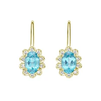 10K Yellow Gold Prong-set Blue Topaz Earrings with Diamond Halo