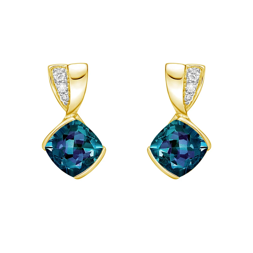10K Yellow Gold Contemporary half-channel Earrings with Diamond Accent