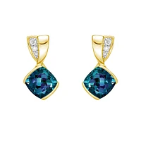 10K Yellow Gold Contemporary half-channel Earrings with Diamond Accent