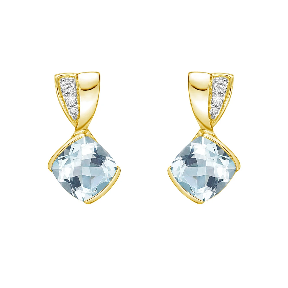 10K Gold Aquamarine & Diamond Earrings - yellow gold